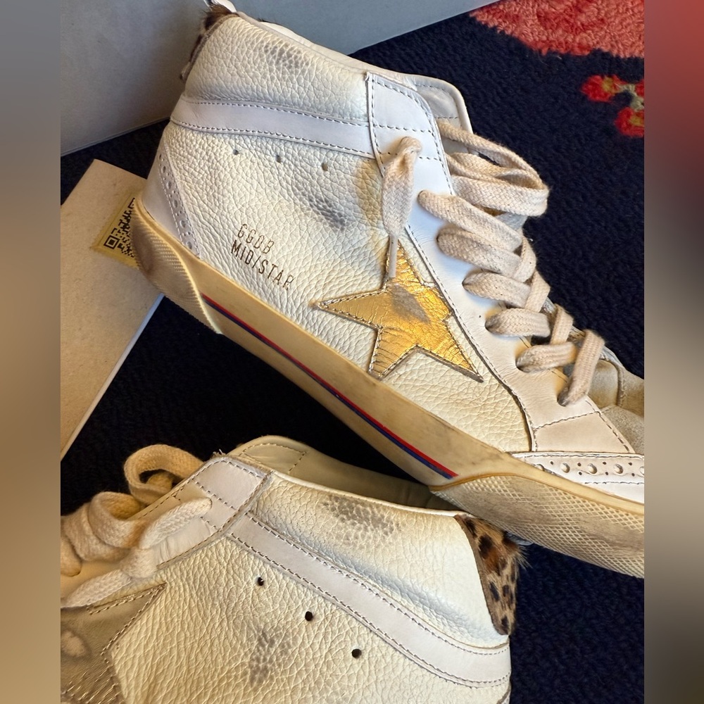 Golden Goose Midstar Cream Leather Platinum Star Leopard Backs - Picture 4 of 10